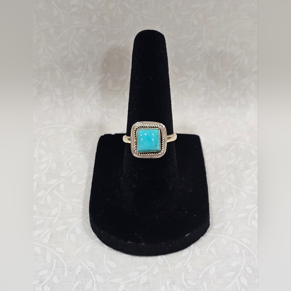 Turquoise Sterling  Silver Square Ring Size 6